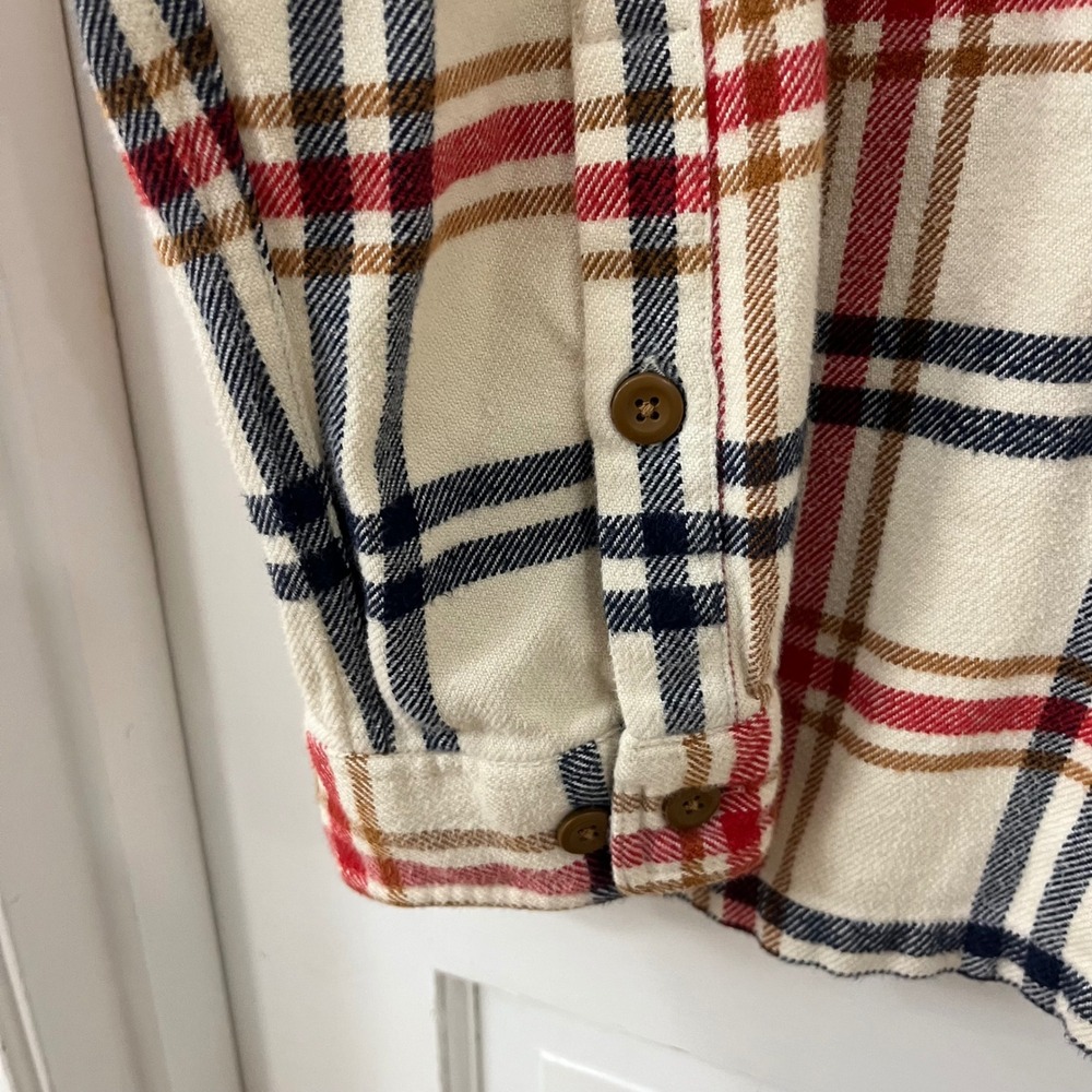 Patagonia Fjord Medium Weight Flannel‎ Shirt Sz L Cream Red Plaid Organic Cotton - Picture 3 of 7